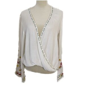 Love Stitch Boho Floral Embroidered Blouse Peasant Top - Size S